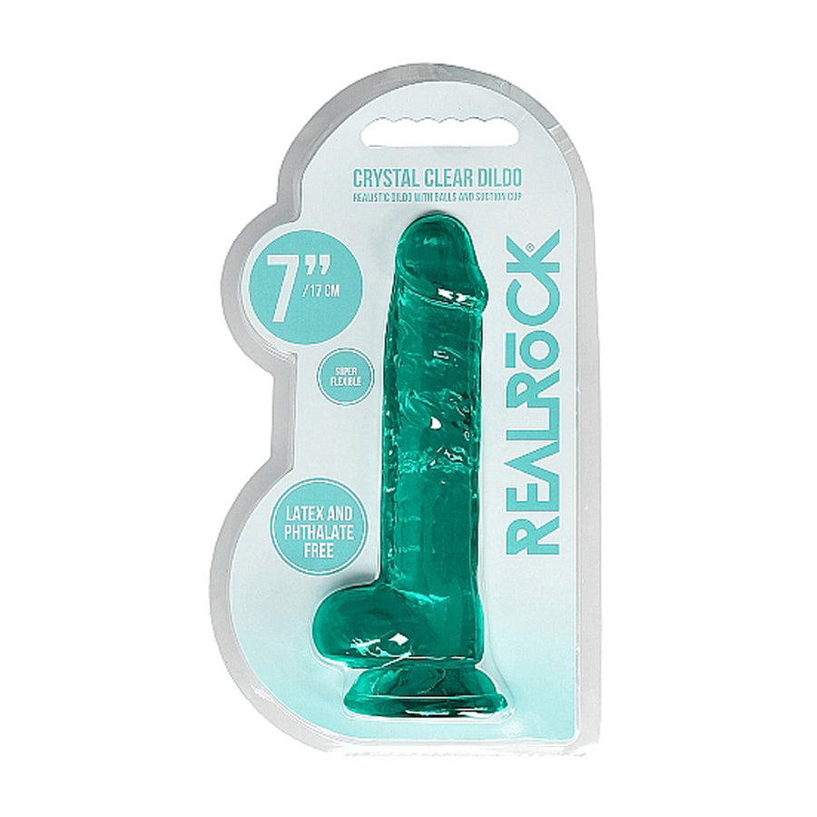 Realrock Crystal Clear Realistic Dildo With Balls 7 In. Turquoise