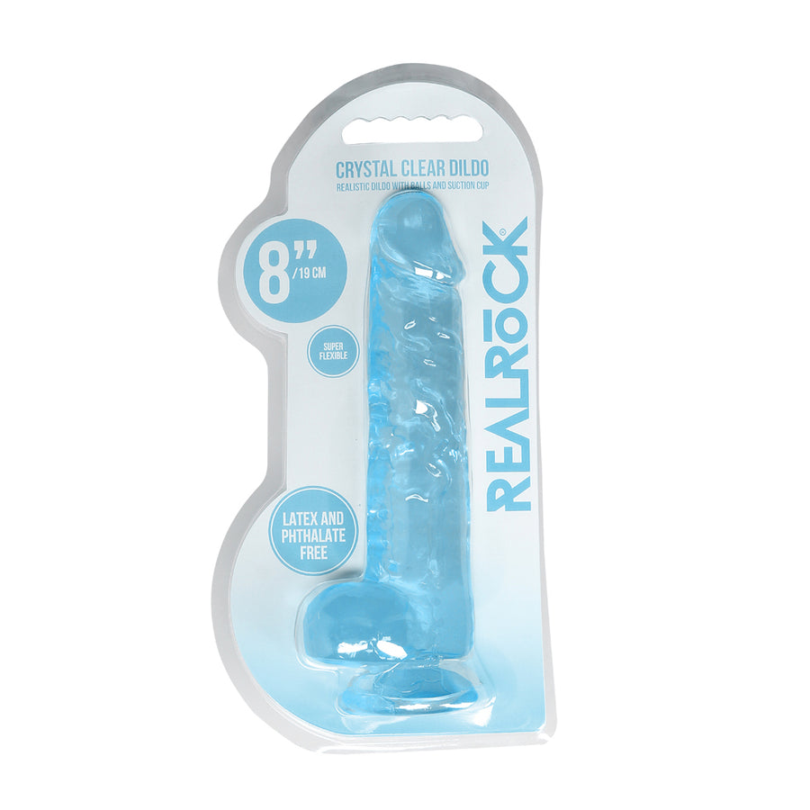 Realrock Crystal Clear Realistic Dildo With Balls 8 In. Blue