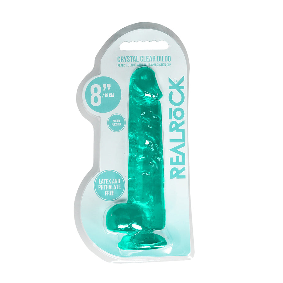 Realrock Crystal Clear Realistic Dildo With Balls 8 In. Turquoise