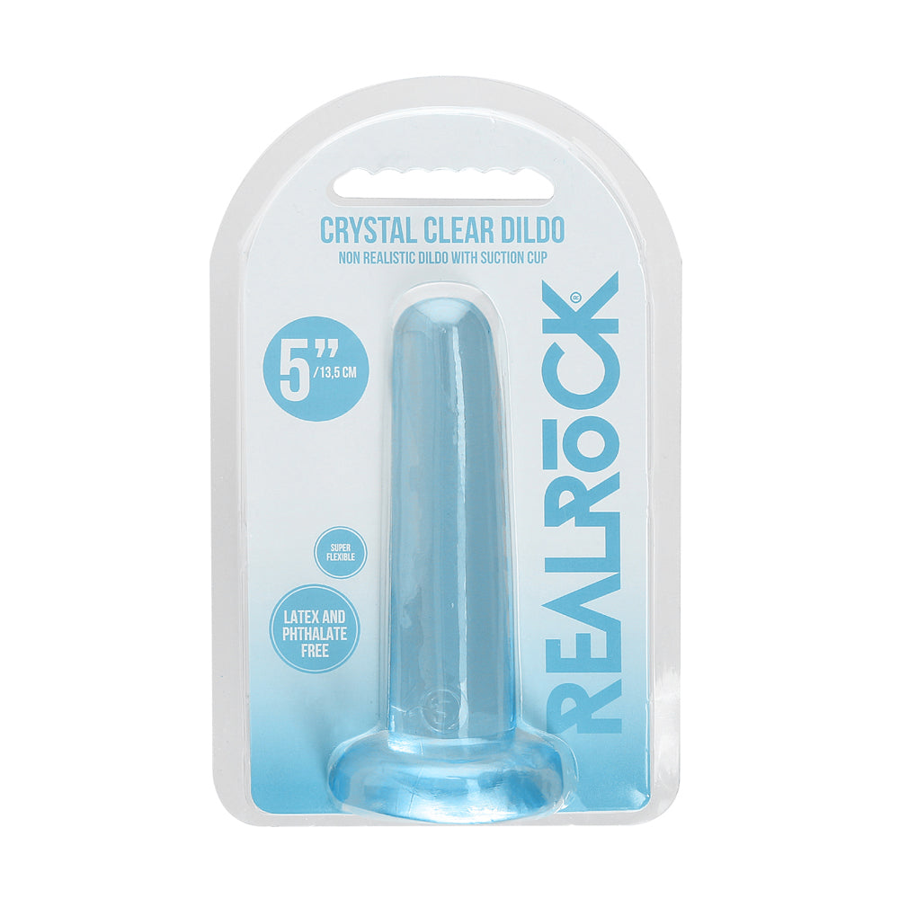 Realrock Crystal Clear Non-Realistic Dildo With Suction Cup 5.3 In. Blue