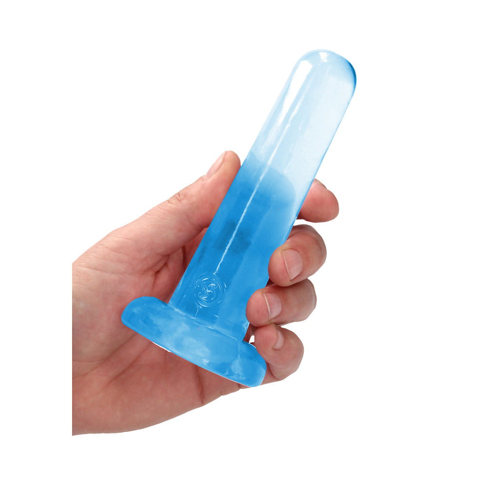 Realrock Crystal Clear Non-Realistic Dildo With Suction Cup 5.3 In. Blue