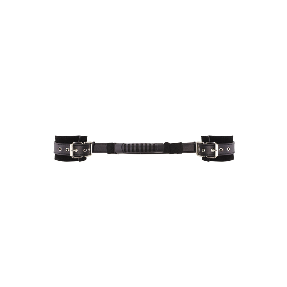 Ouch! Black & White Bonded Leather Hand Cuffs With Handle With Adjustable Straps Black