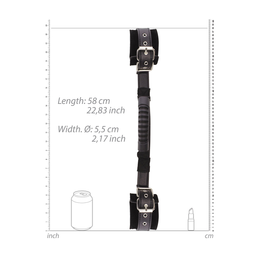 Ouch! Black & White Bonded Leather Hand Cuffs With Handle With Adjustable Straps Black