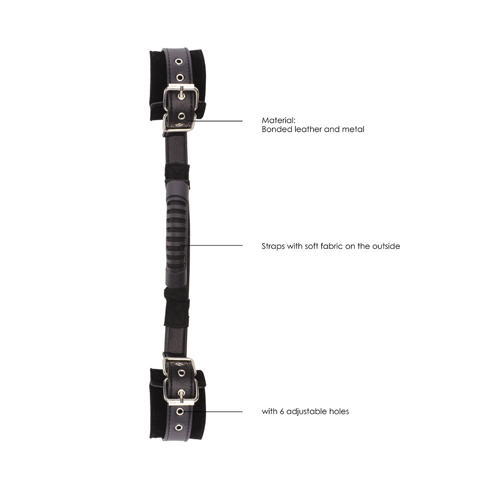 Ouch! Black & White Bonded Leather Hand Cuffs With Handle With Adjustable Straps Black