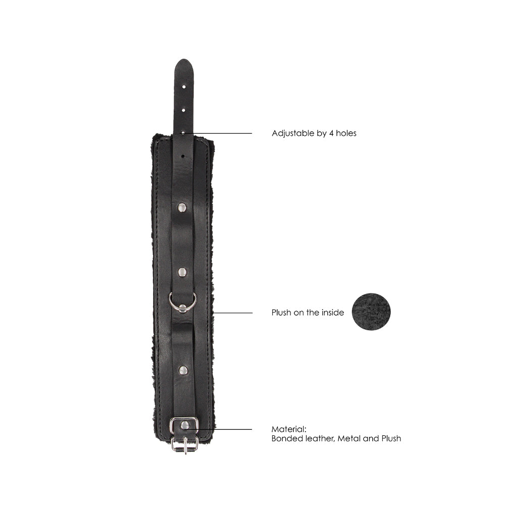 Ouch! Black & White Plush Bonded Leather Ankle Cuffs With Adjustable Straps Black