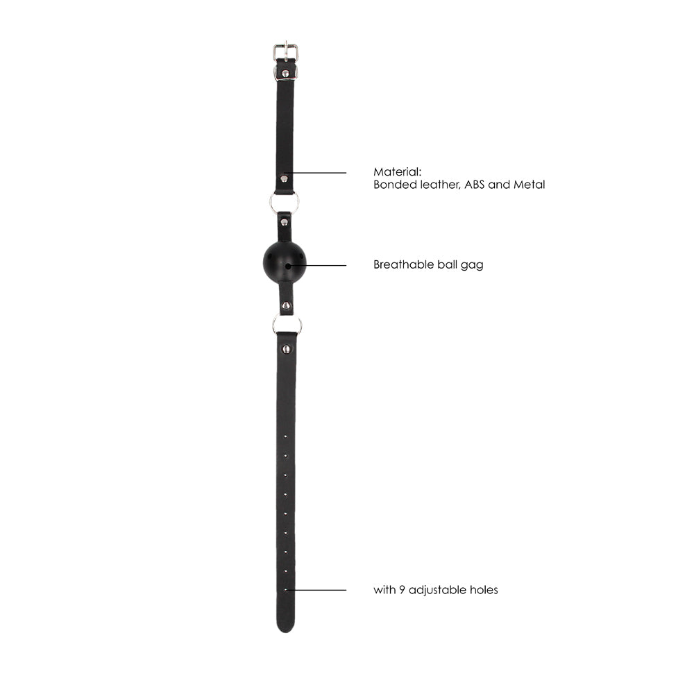 Ouch! Black & White Breathable Ball Gag With Bonded Leather Straps Black