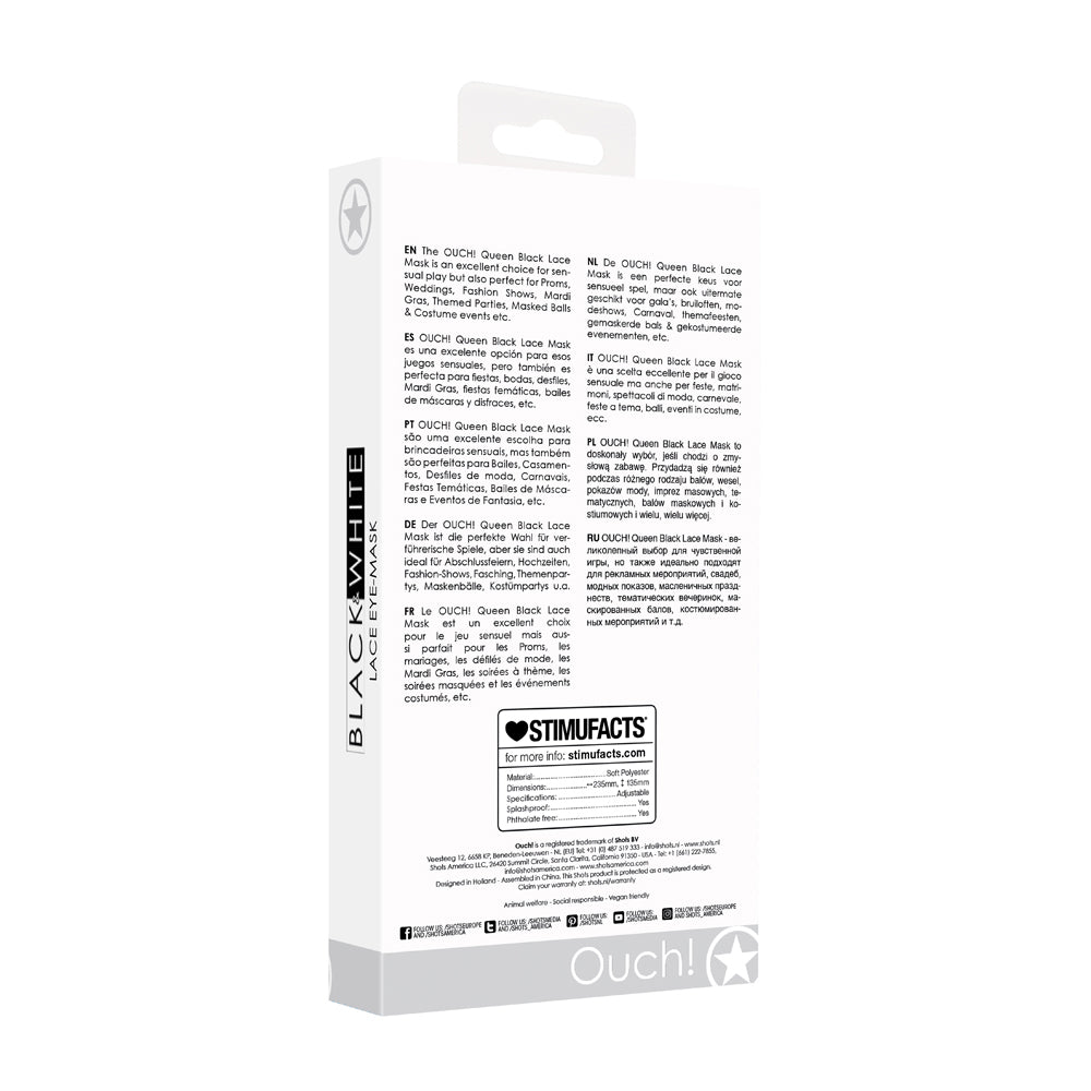Ouch! Black & White Lace Eye Mask Queen Black