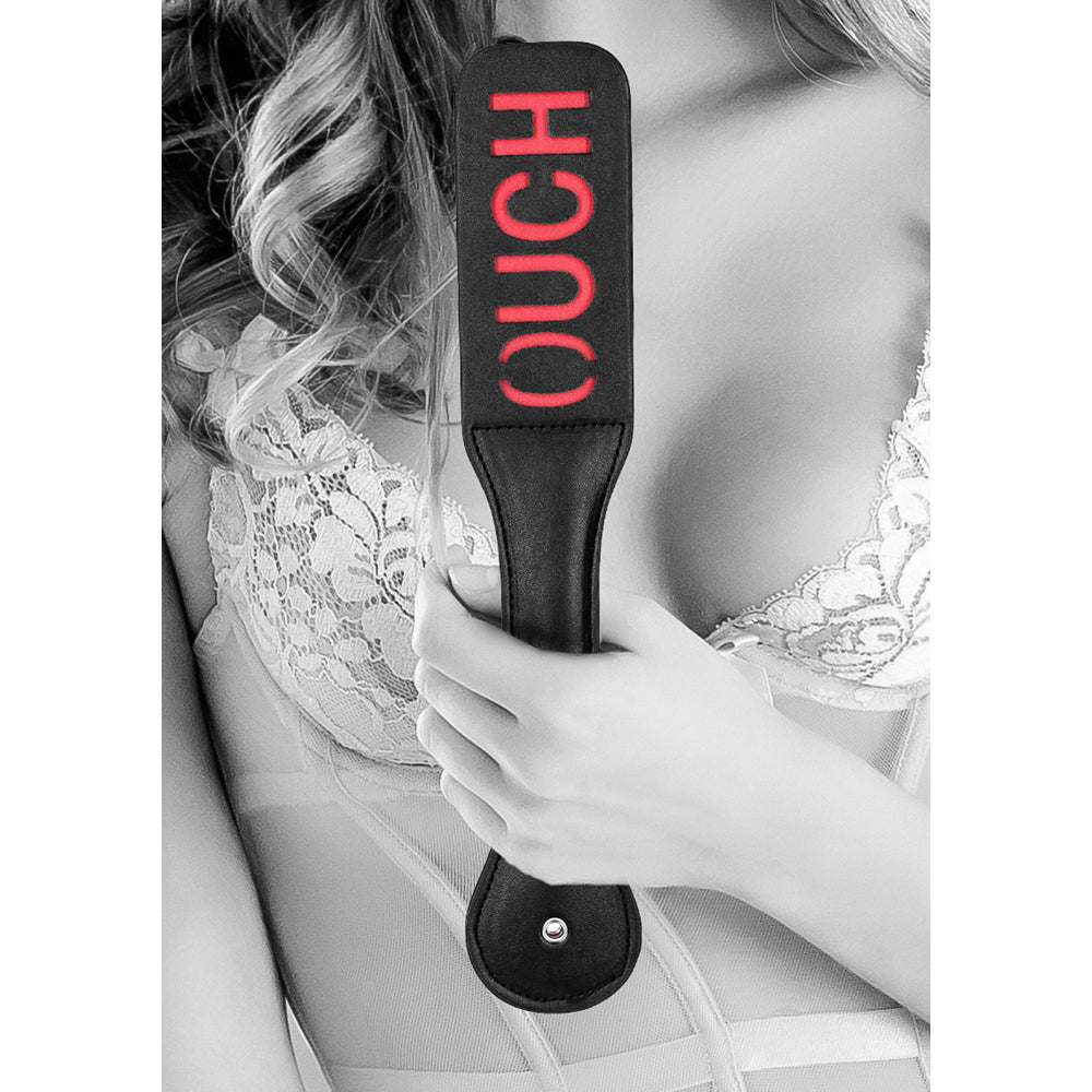 Ouch! Black & White Bonded Leather Paddle Ouch Black
