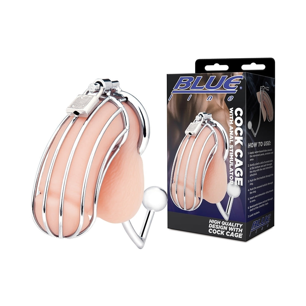 Blue Line Cock Cage W/Anal Stimulator - Silver