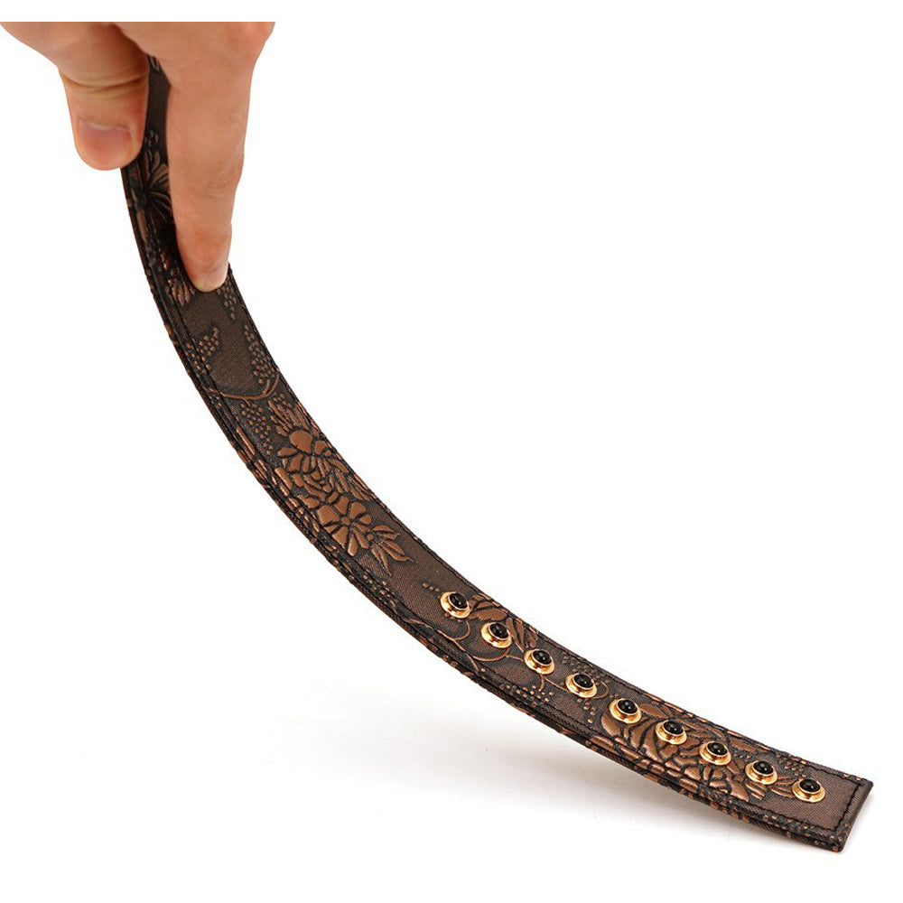 Spartacus Paddle Brown Pu Floral Print With Gems