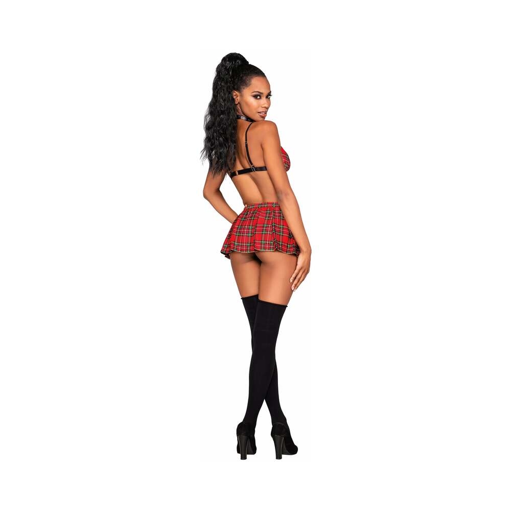 3 Pc Detention Hall Hottie Bralette, Mini Skirt & Choker Red Plaid O/S