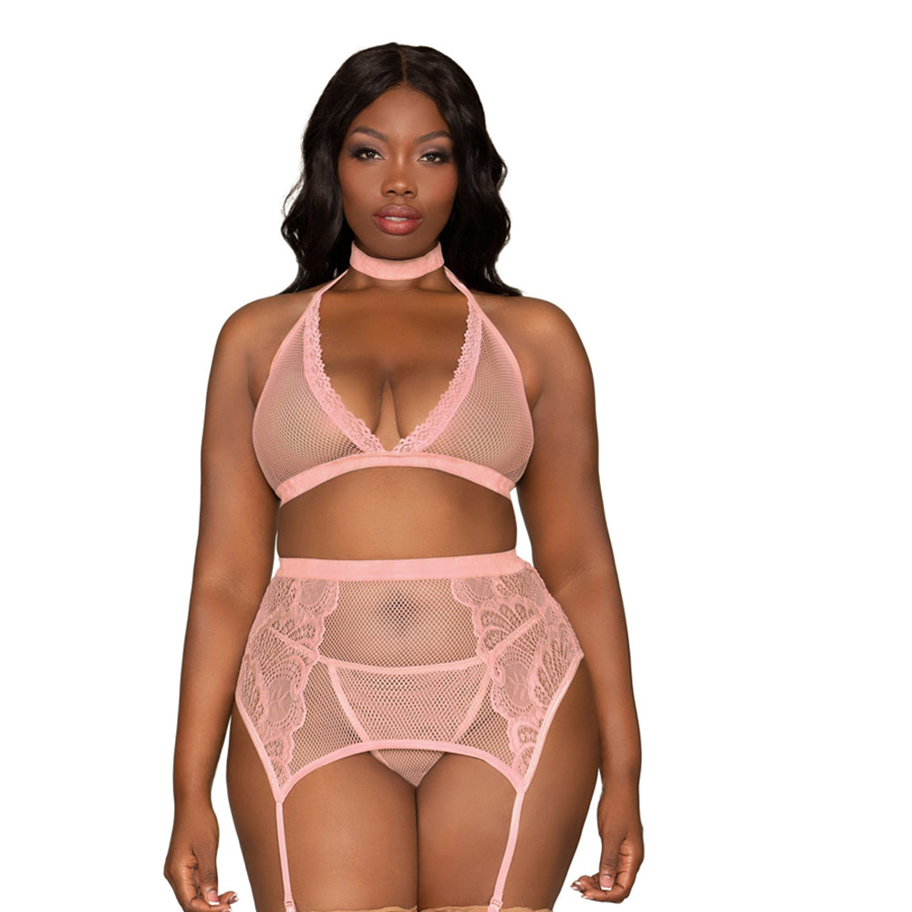 Dg Bra Garterbelt & G-String Pink Queen