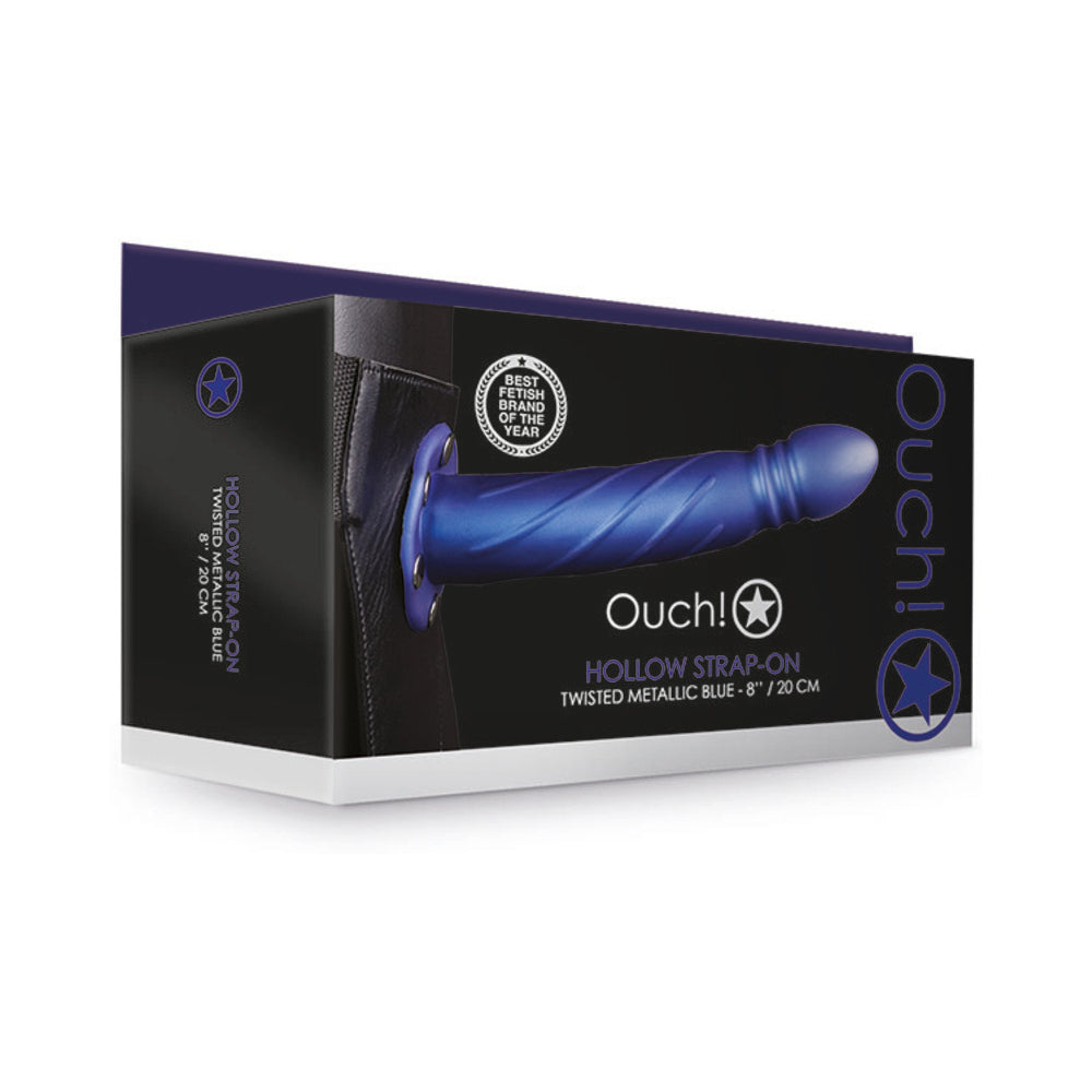 Ouch! Twisted Hollow Strap-On 8 In. Metallic Blue