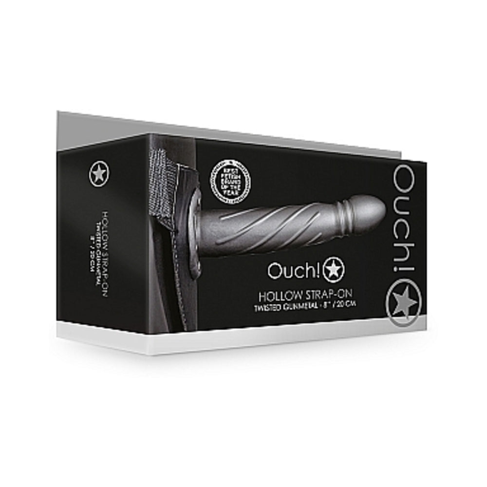 Ouch! Twisted Hollow Strap-On 8 In. Gunmetal Gray