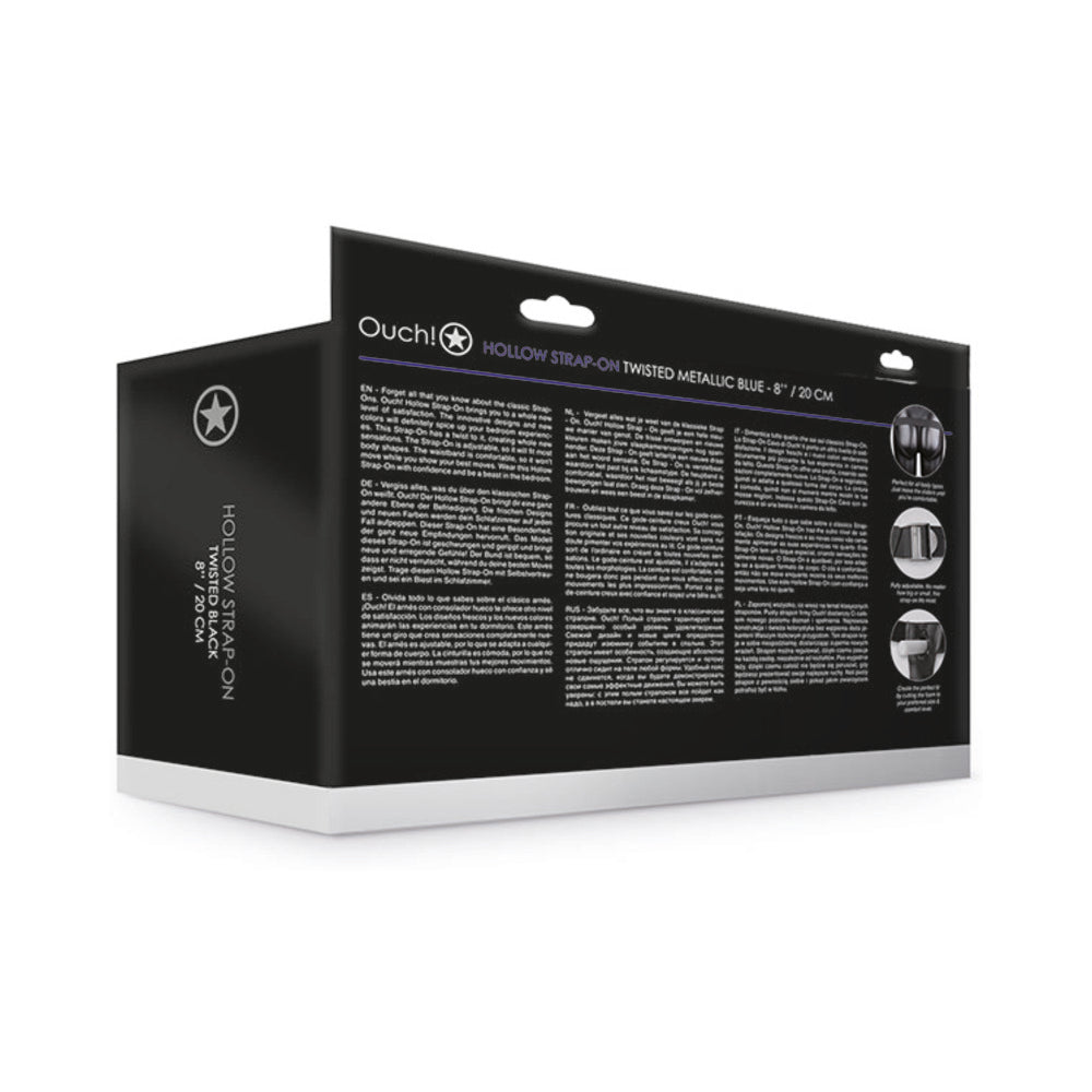 Ouch! Textured Curved Hollow Strap-On 8 In. Metallic Blue