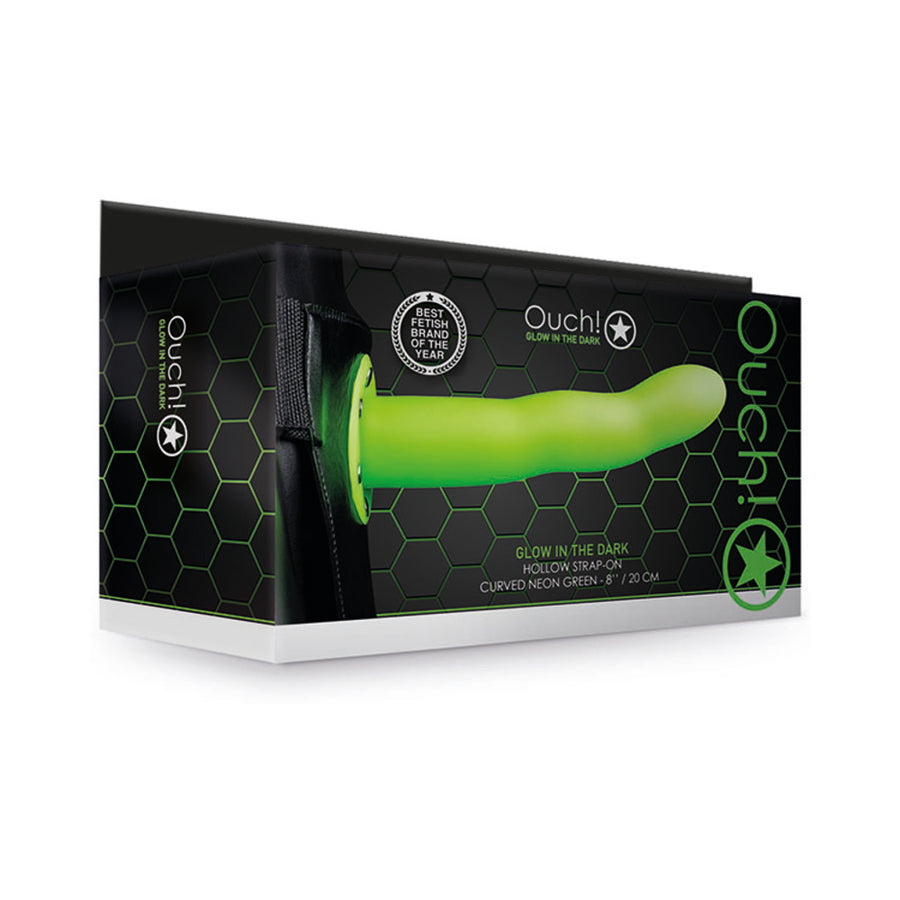 Ouch! Curved Hollow Strap-on 8 In. Glow in the Dark