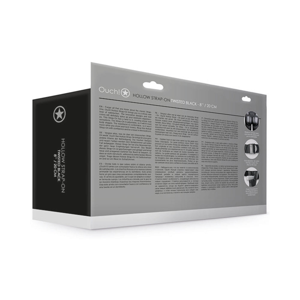 Ouch! Ribbed Hollow Strap-On With Balls 8 In. Black