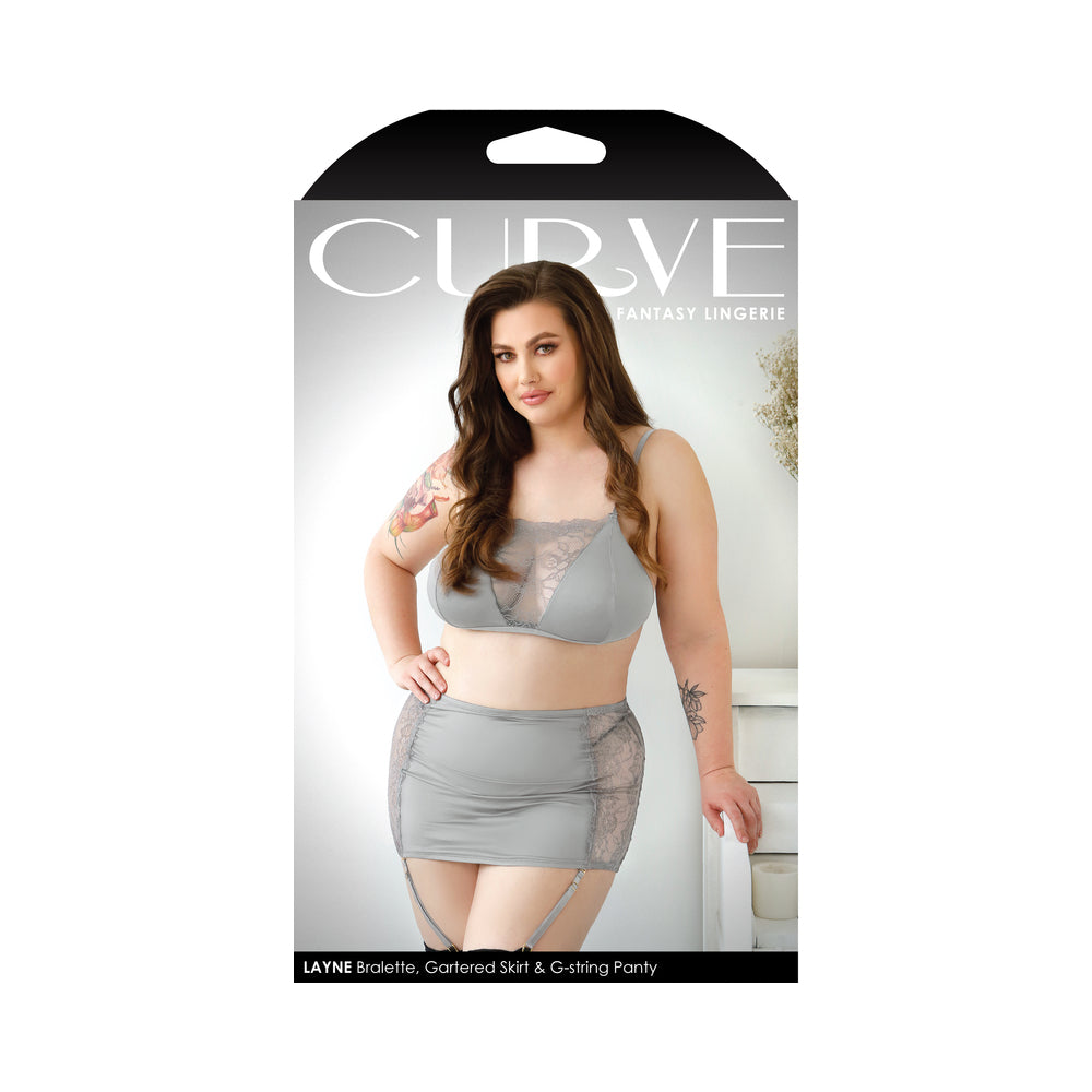 Fantasy Lingerie Curve Layne Lace Panel Bralette, Matching Gartered Skirt & G-String Panty