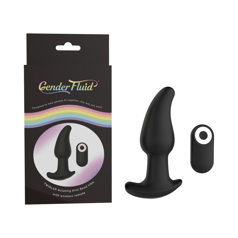 Gender Fluid Twirler Anal Vibe With Remote Silicone Black