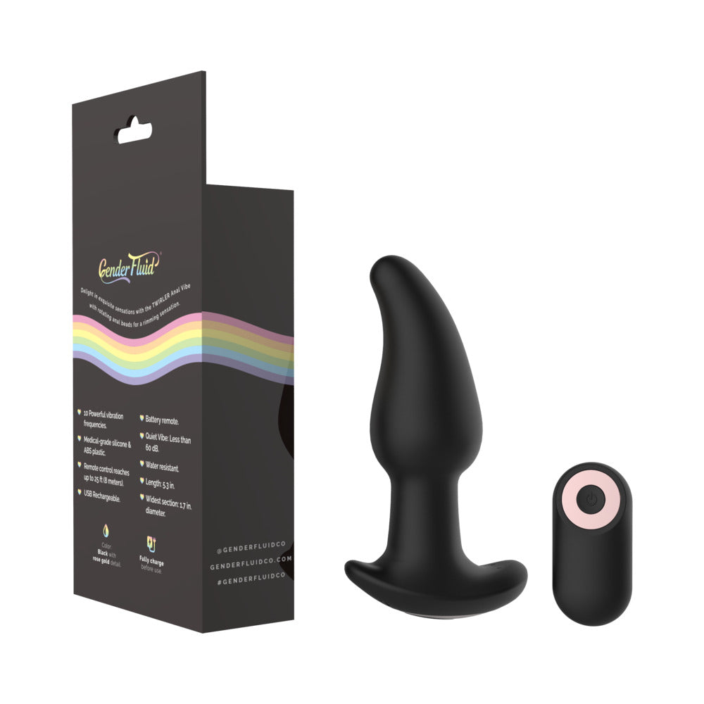 Gender Fluid Twirler Anal Vibe With Remote Silicone Black