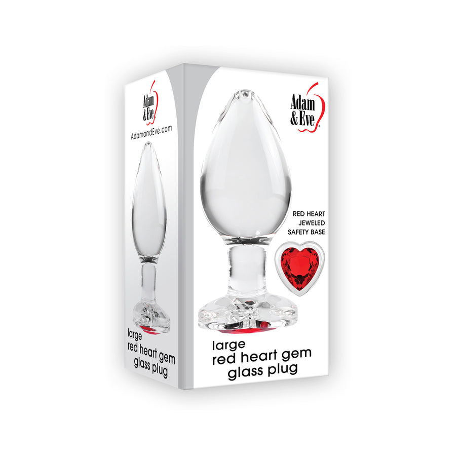 Adam &amp; Eve Red Heart Gem Glass Plug Large Red