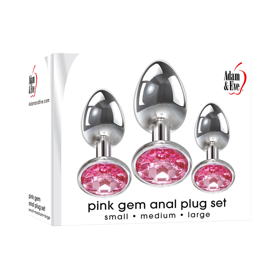 Adam &amp; Eve Pink Gem Glass Plug Set