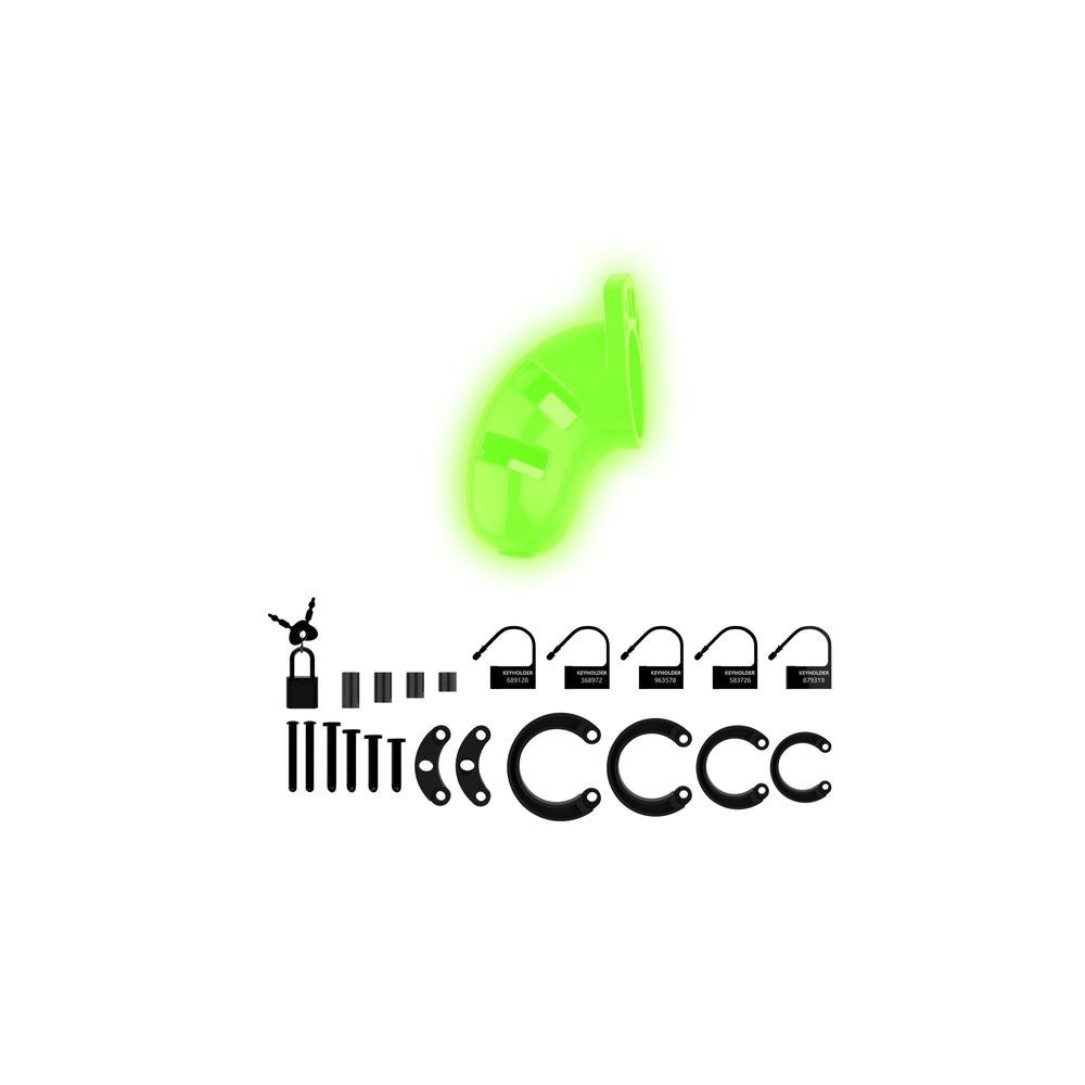 Ouch! Glow Model 20 Cock Cage 3.5 In. - Glow In The Dark - Green