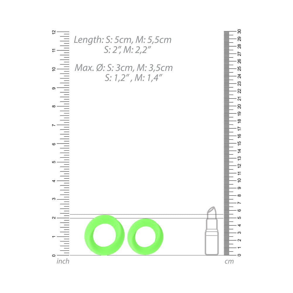 Ouch! Glow 2-Piece Cock Ring Set - Glow In The Dark - Green