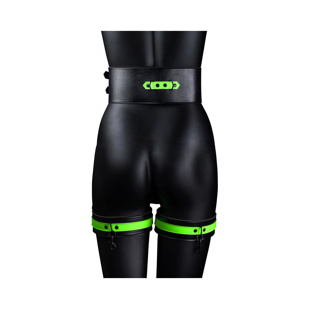 Ouch! Glow Thigh Cuffs, Hand Cuffs & Belt - Glow In The Dark - Green - L/Xl