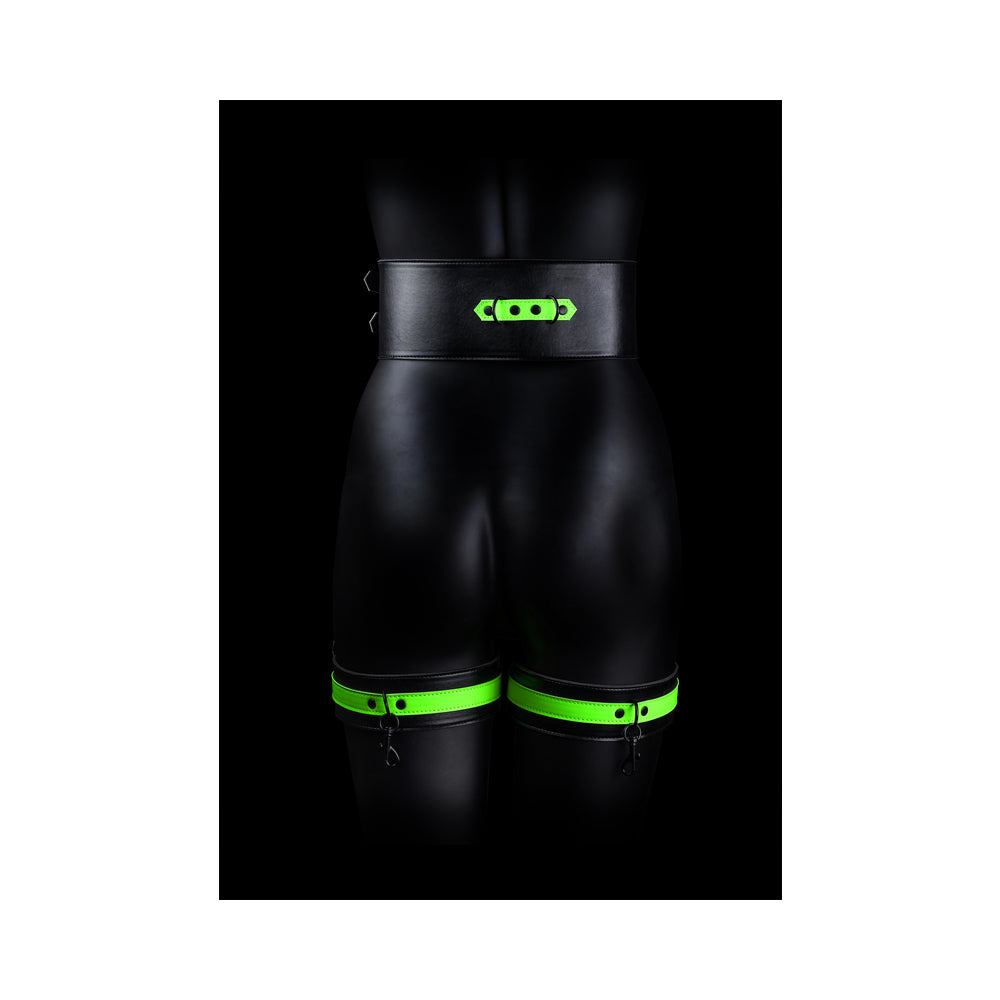 Ouch! Glow Thigh Cuffs, Hand Cuffs & Belt - Glow In The Dark - Green - L/Xl