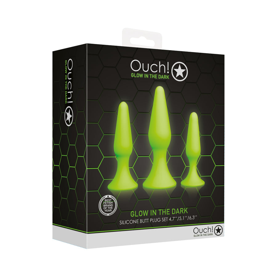 Ouch! Glow Butt Plug Set - Glow In The Dark - Green