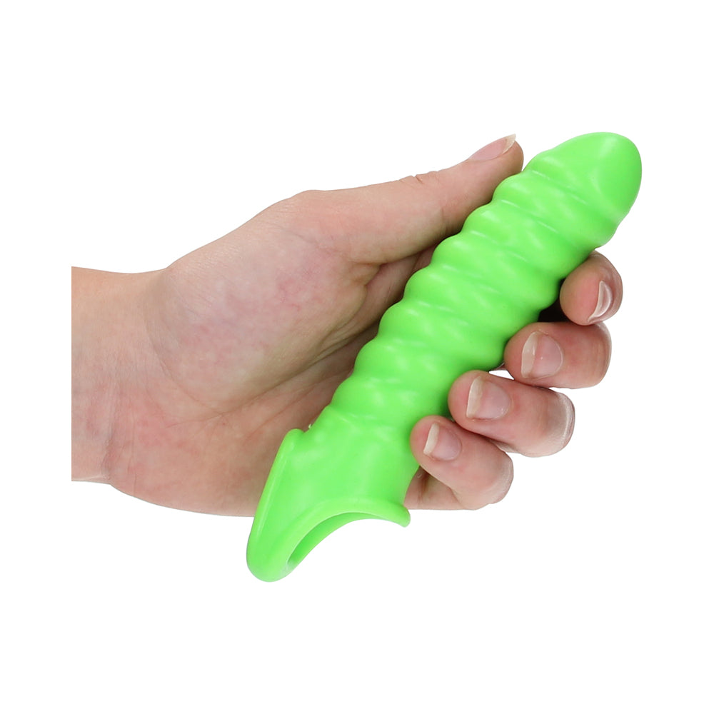 Ouch! Glow Swirl Stretchy Penis Sleeve - Glow In The Dark - Green