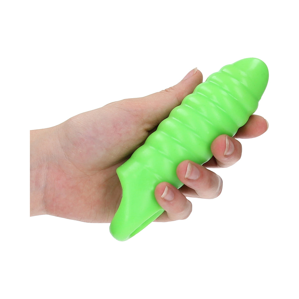 Ouch! Glow Swirl Thick Stretchy Penis Sleeve - Glow In The Dark - Green