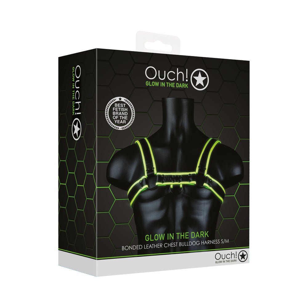Ouch! Glow Chest Bulldog Harness - Glow In The Dark - Green - S/M