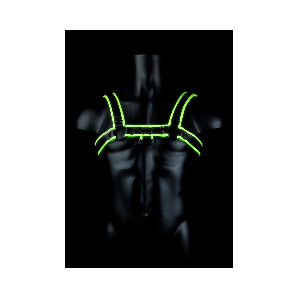 Ouch! Glow Chest Bulldog Harness - Glow In The Dark - Green - S/M