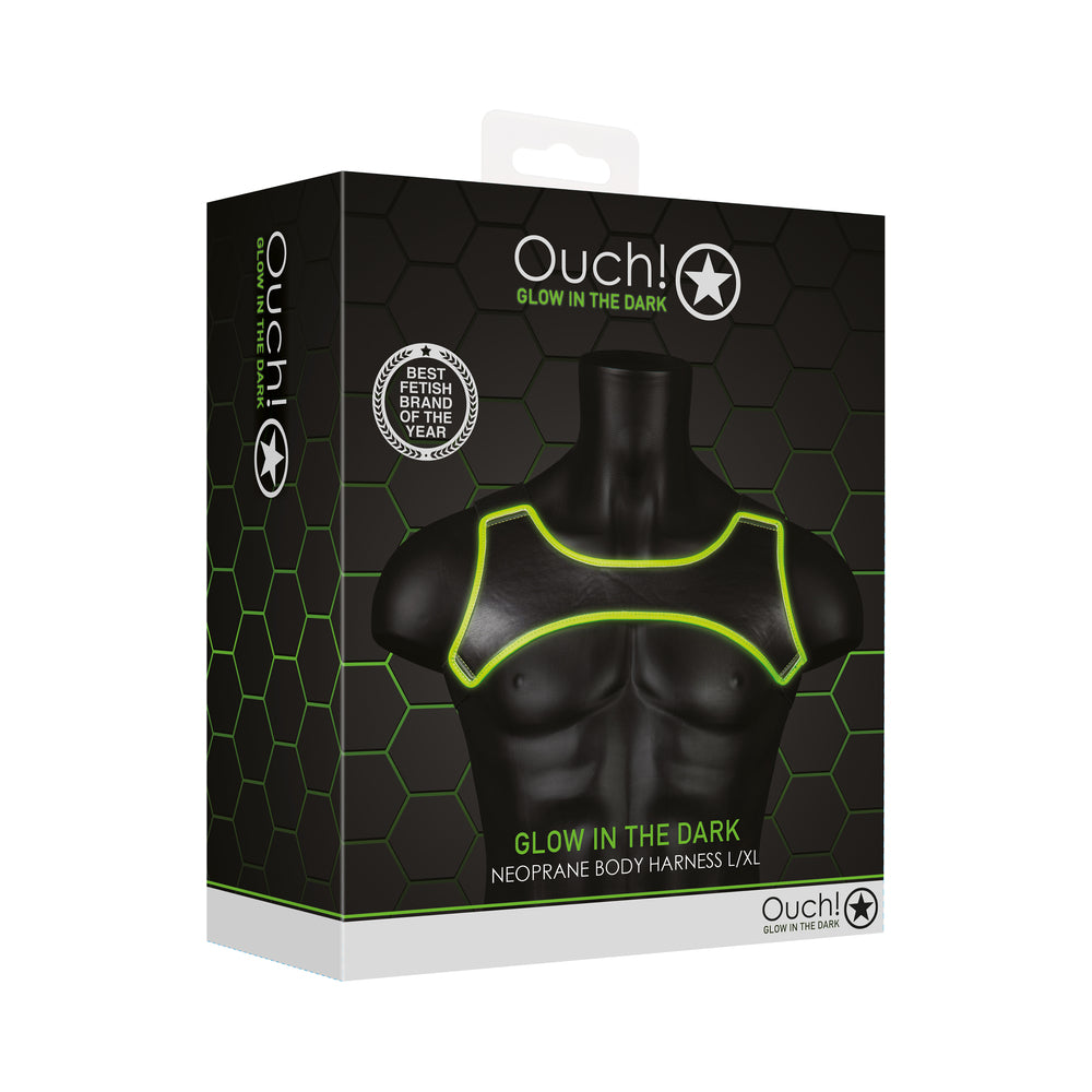 Ouch! Glow Neoprene Harness - Glow In The Dark - Green - L/xl