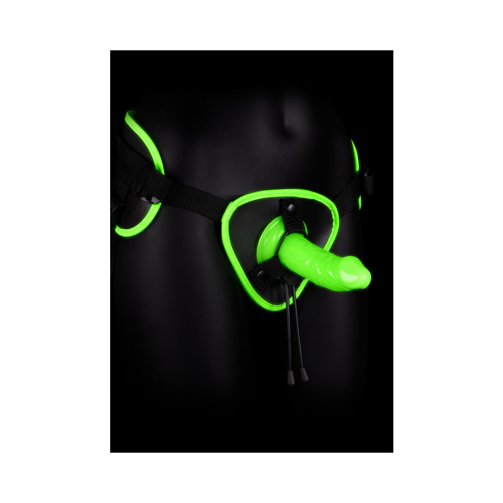 Bonded Leather Strap-On With Silicone Dildo 5.7 Inch - Glow In The Dark