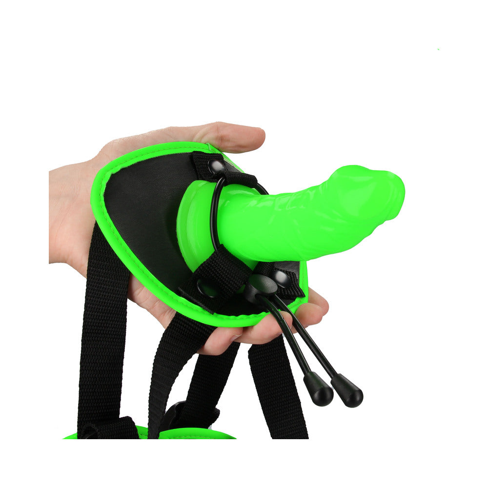 Bonded Leather Strap-On With Silicone Dildo 5.7 Inch - Glow In The Dark
