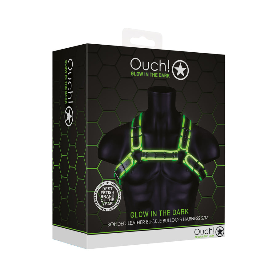 Ouch! Glow Buckle Bulldog Harness - Glow In The Dark - Green - S/m