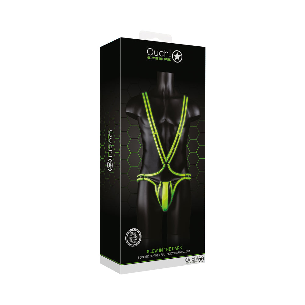 Ouch! Glow Full Body Harness - Glow In The Dark - Green - S/m