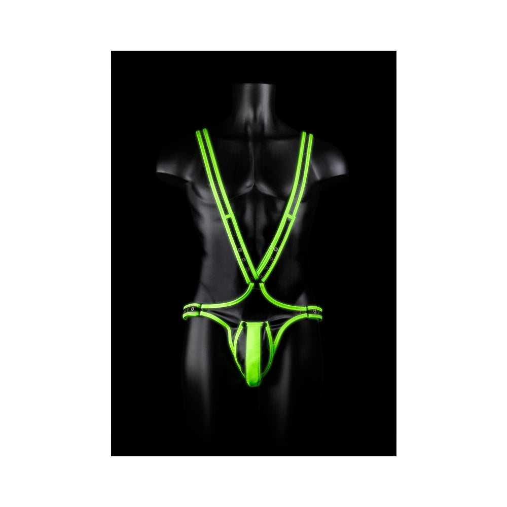 Ouch! Glow Full Body Harness - Glow In The Dark - Green - S/m