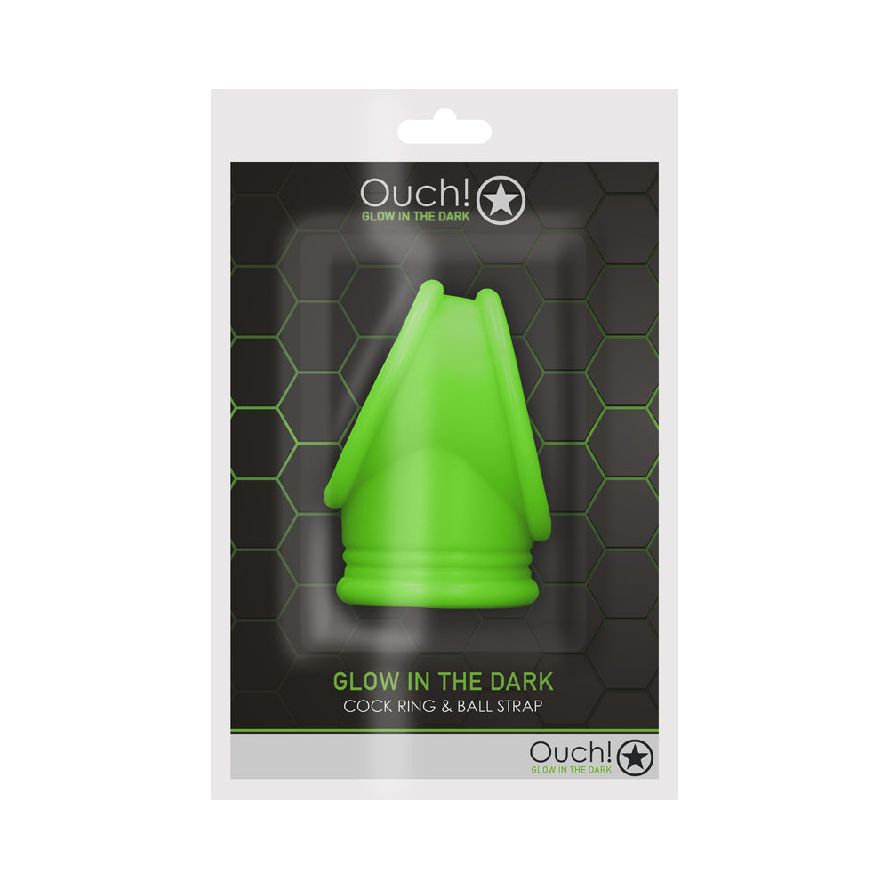 Ouch! Glow Cock Ring & Ball Strap - Glow In The Dark - Green