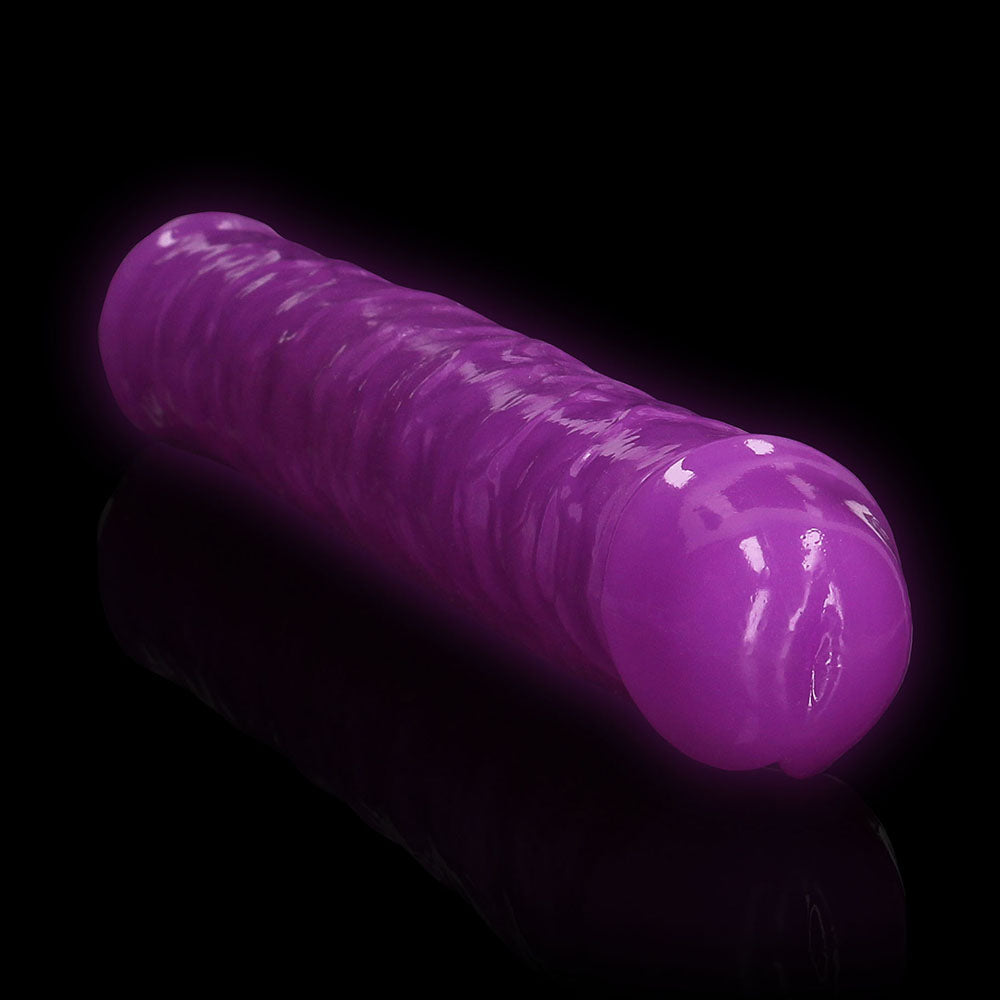 Realrock Glow In The Dark Double Dong 15 In. Dual-Ended Dildo Neon Purple