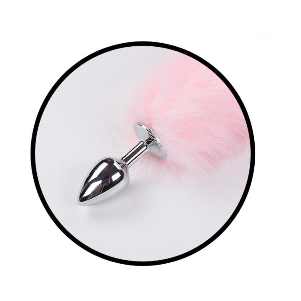 Foxy Tail Light Up Faux Fur Butt Plug With Multicolored Light Pattern Pink