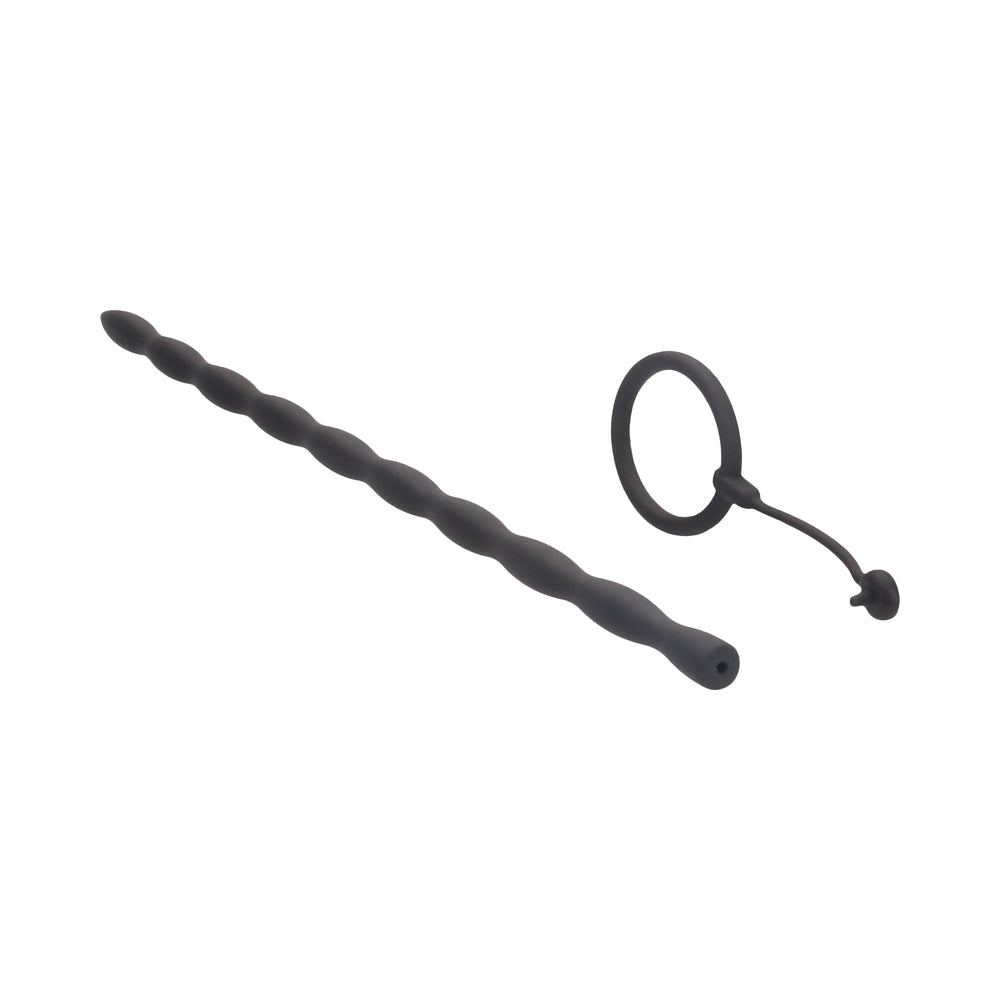 Silicone Plug & Cock Ring Set - Urethral Sounding - Black