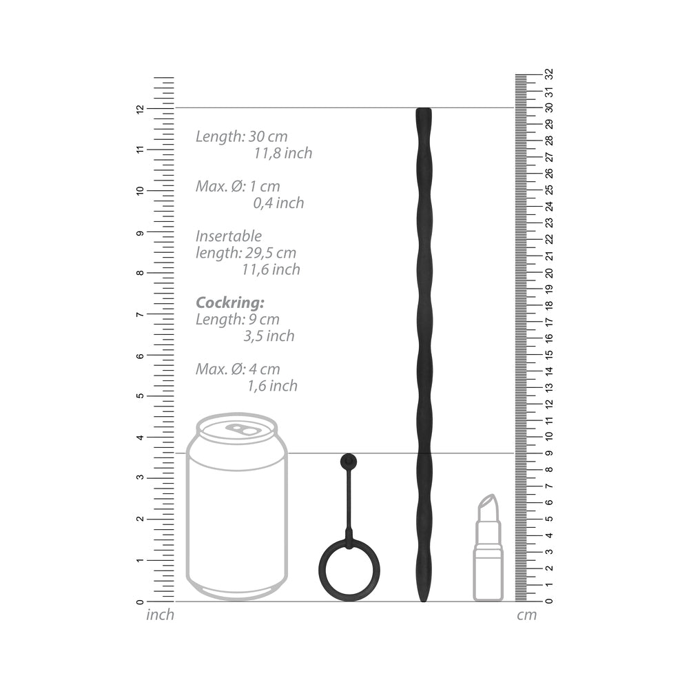 Silicone Plug & Cock Ring Set - Urethral Sounding - Black