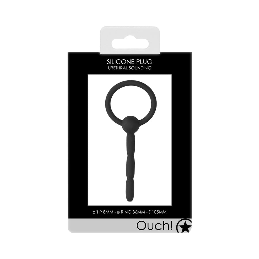 Ouch! Urethral Sounding - Tiered Silicone Plug - Black - 8 Mm