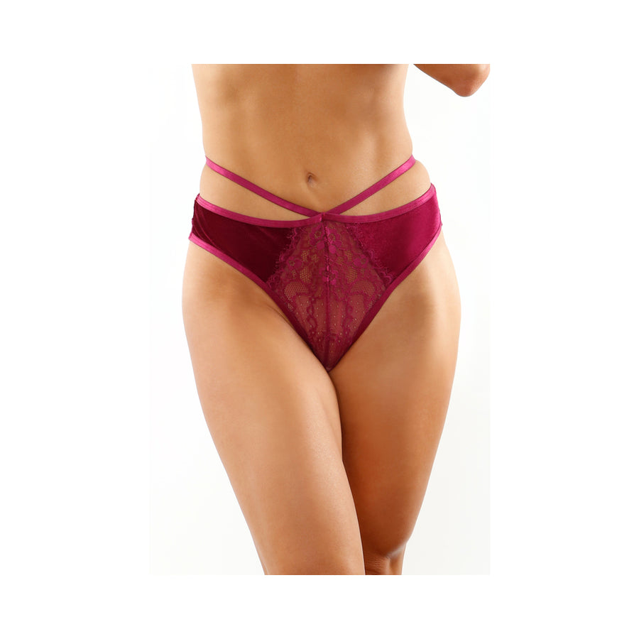 Kalina Velvet Strappy Cut-out Thong With Keyhole Back Magenta L/xl