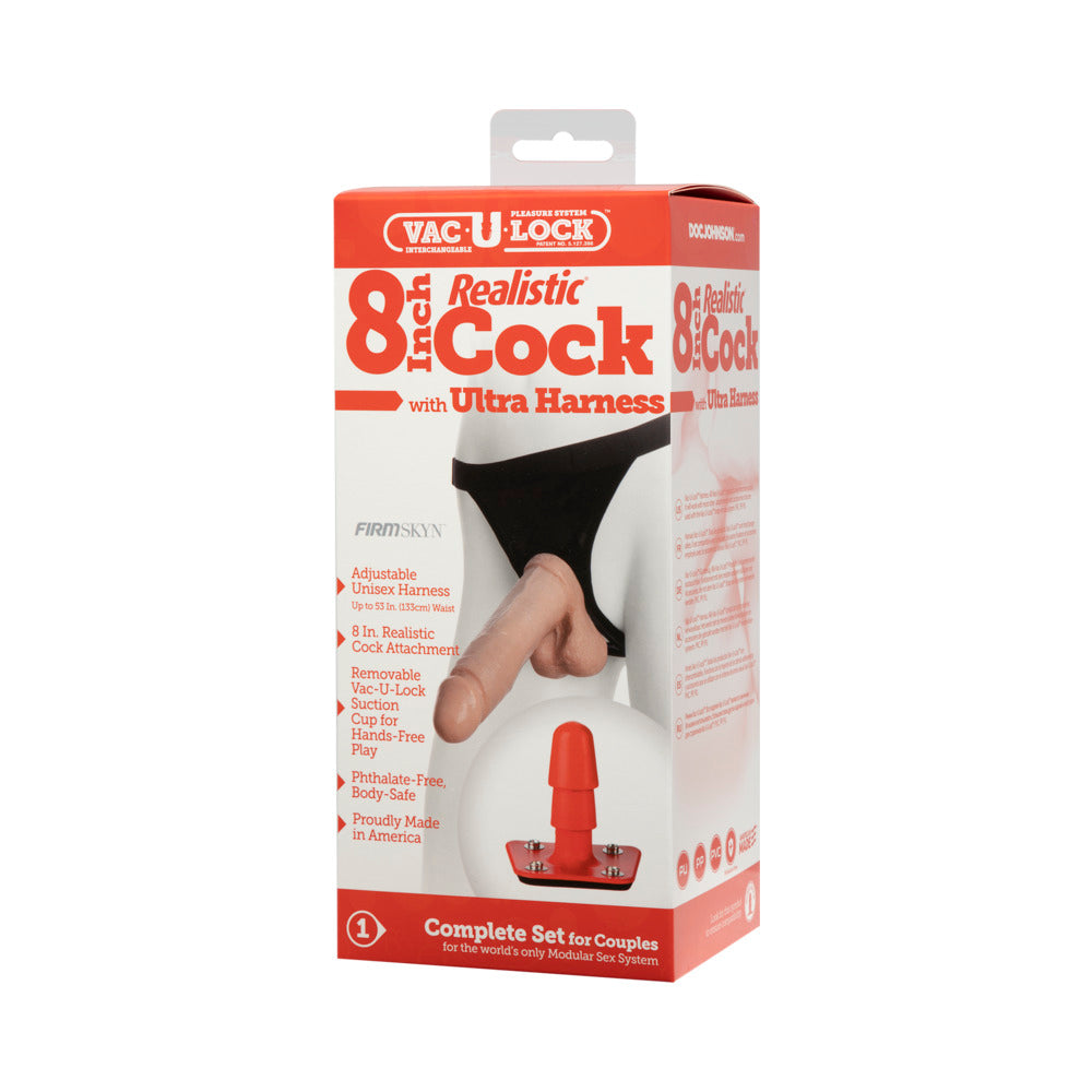 Vac-U-Lock Set 8&quot; Realistic Cock with Ultra Harness