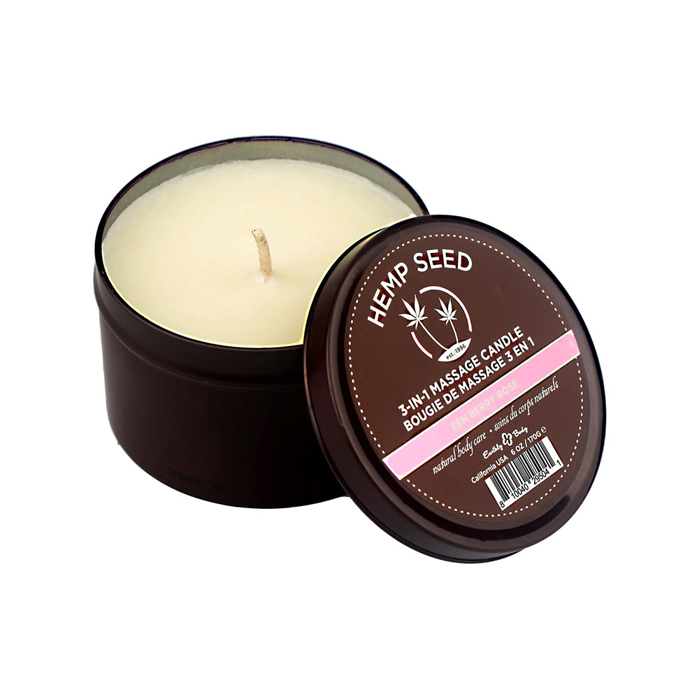 Earthly Body Suntouched Hemp Candle - 6 oz Round Tin Zen Berry Rose